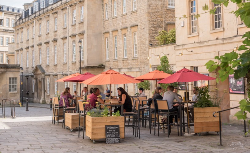 Outdoor seating at The Grapes